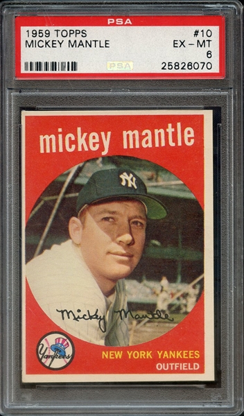 1959 TOPPS 10 MICKEY MANTLE PSA EX-MT 6