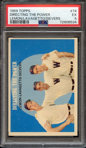 1959 TOPPS 74 DIRECTING THE POWER LEMON/LAVAGETTO/SIEVERS PSA EX 5