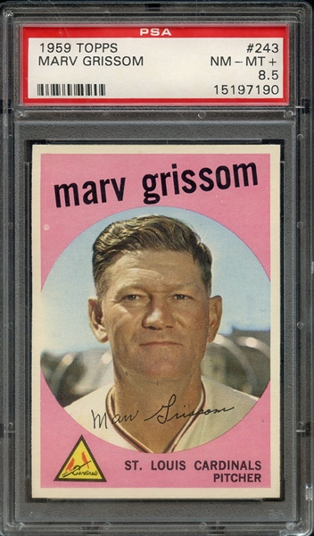 1959 TOPPS 243 MARV GRISSOM PSA NM-MT+ 8.5