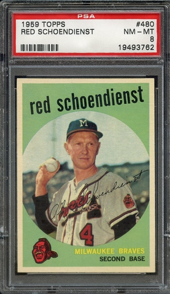 1959 TOPPS 480 RED SCHOENDIENST PSA NM-MT 8