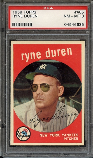 1959 TOPPS 485 RYNE DUREN PSA NM-MT 8