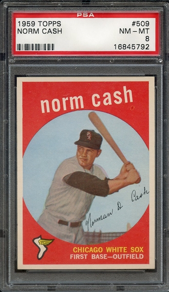 1959 TOPPS 509 NORM CASH PSA NM-MT 8