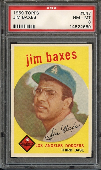 1959 TOPPS 547 JIM BAXES PSA NM-MT 8