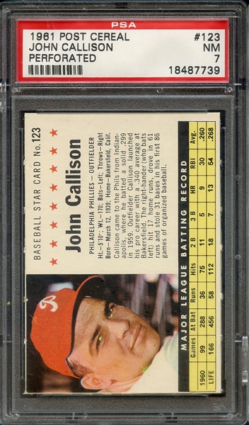 1961 POST CEREAL 123 JOHN CALLISON PERFORATED PSA NM 7