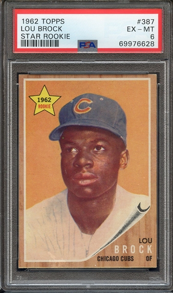 1962 TOPPS 387 LOU BROCK STAR ROOKIE PSA EX-MT 6