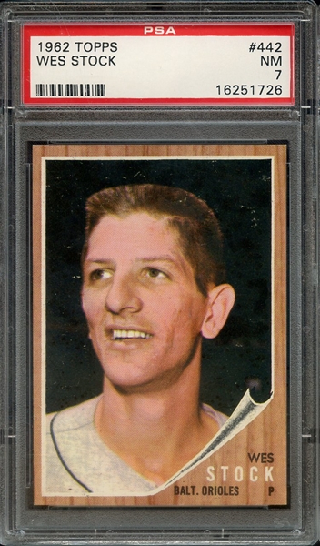 1962 TOPPS 442 WES STOCK PSA NM 7