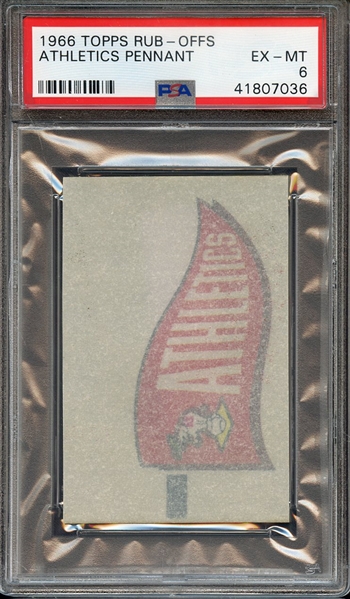 1966 TOPPS RUB-OFFS ATHLETICS PENNANT PSA EX-MT 6