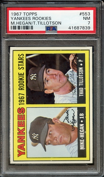 1967 TOPPS 553 YANKEES ROOKIES M.HEGAN/T.TILLOTSON PSA NM 7