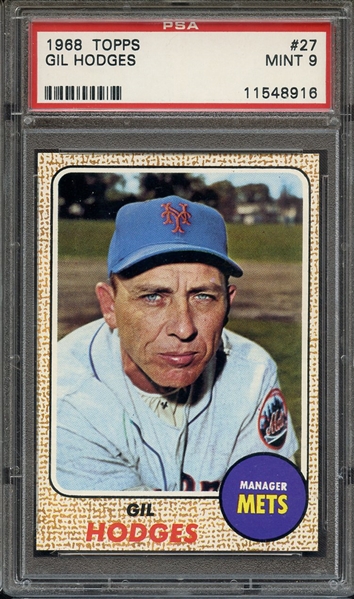 1968 TOPPS 27 GIL HODGES PSA MINT 9