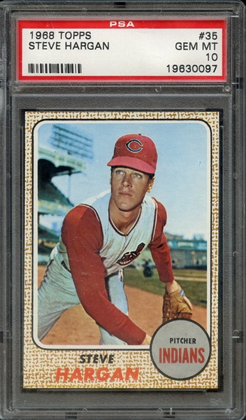 1968 TOPPS 35 STEVE HARGAN PSA GEM MT 10