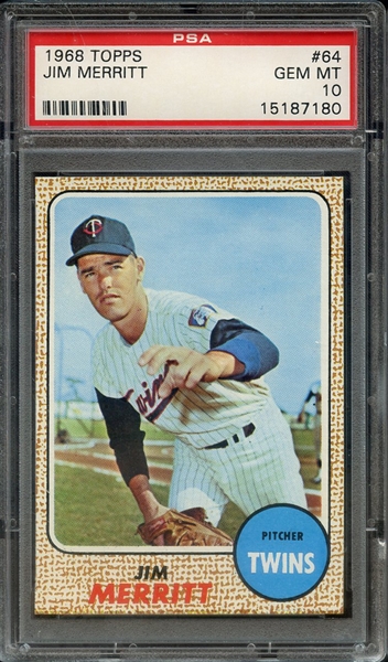 1968 TOPPS 64 JIM MERRITT PSA GEM MT 10