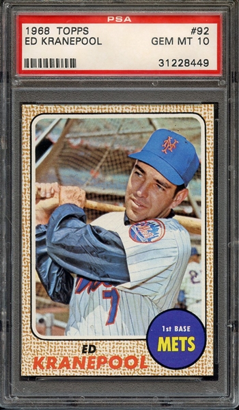 1968 TOPPS 92 ED KRANEPOOL PSA GEM MT 10