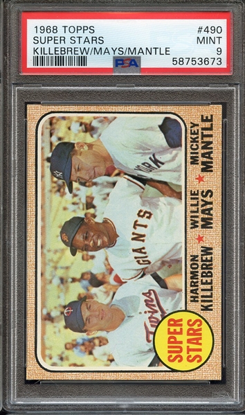 1968 TOPPS 490 SUPER STARS KILLEBREW/MAYS/MANTLE PSA MINT 9