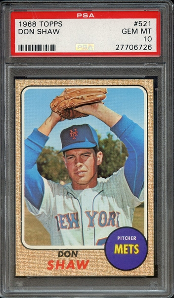 1968 TOPPS 521 DON SHAW PSA GEM MT 10