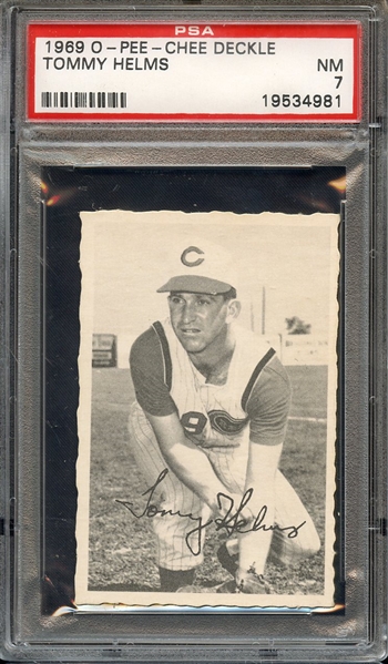 1969 O-PEE-CHEE DECKLE TOMMY HELMS PSA NM 7