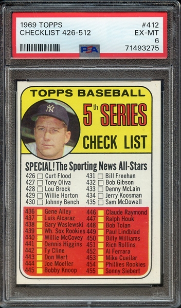 1969 TOPPS 412 CHECKLIST 426-512 PSA EX-MT 6