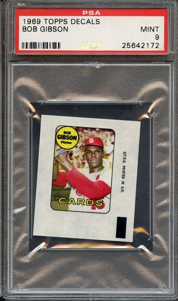 1969 TOPPS DECALS BOB GIBSON PSA MINT 9