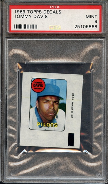 1969 TOPPS DECALS TOMMY DAVIS PSA MINT 9