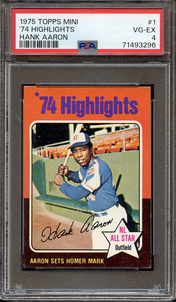 1975 TOPPS MINI 1 '74 HIGHLIGHTS HANK AARON PSA VG-EX 4