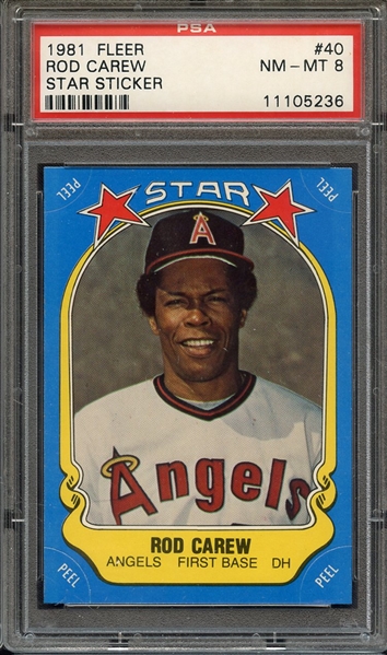 1981 FLEER STAR STICKERS 40 ROD CAREW STAR STICKERS PSA NM-MT 8