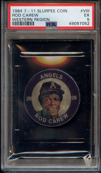 1984 7-11 SLURPEE COIN WESTERN REGION VIII ROD CAREW WESTERN REGION PSA EX 5