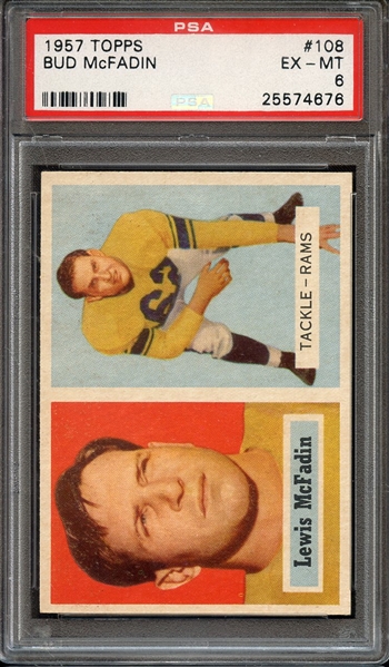 1957 TOPPS 108 BUD McFADIN PSA EX-MT 6