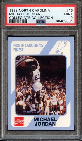 1989 COLLEGIATE COLLECTION NORTH CAROLINA 16 MICHAEL JORDAN COLLEGIATE COLLECTION PSA MINT 9