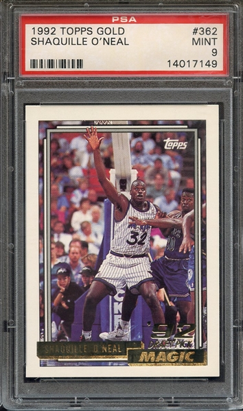 1992 TOPPS GOLD 362 SHAQUILLE O'NEAL PSA MINT 9