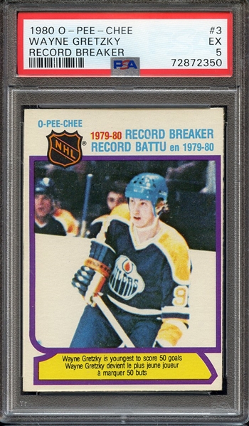 1980 O-PEE-CHEE 3 WAYNE GRETZKY RECORD BREAKER PSA EX 5