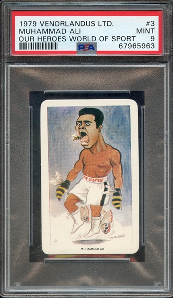 1979 VENORLANDUS LTD. OUR HEROES WORLD OF SPORT 3 MUHAMMAD ALI OUR HEROES WORLD OF SPORT PSA MINT 9