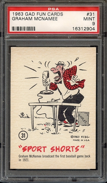 1963 GAD FUN CARDS 31 GRAHAM MCNAMEE PSA MINT 9