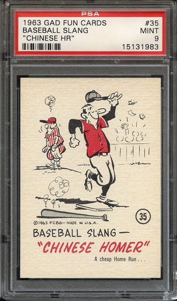 1963 GAD FUN CARDS 35 BASEBALL SLANG CHINESE HR PSA MINT 9