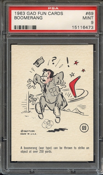 1963 GAD FUN CARDS 69 BOOMERANG PSA MINT 9