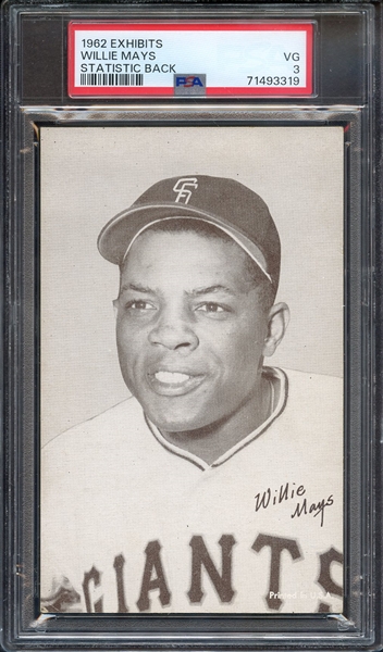 1962 EXHIBITS STATISTIC BACK WILLIE MAYS STATISTIC BACK PSA VG 3