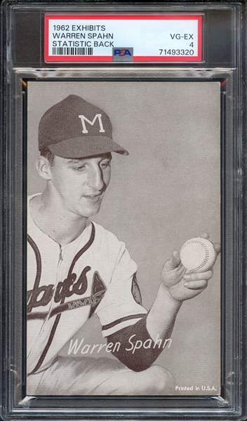 1962 EXHIBITS STATISTIC BACK WARREN SPAHN STATISTIC BACK PSA VG-EX 4