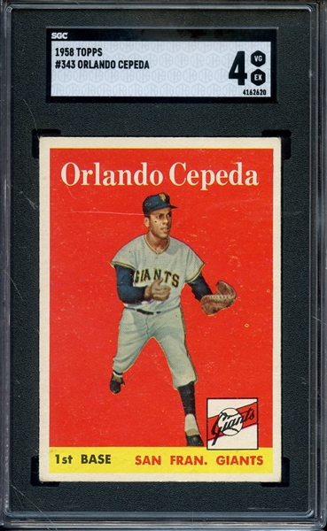 1958 TOPPS 343 ORLANDO CEPEDA SGC VG-EX 4