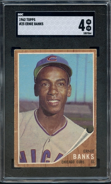 1962 TOPPS 25 ERNIE BANKS SGC VG-EX 4