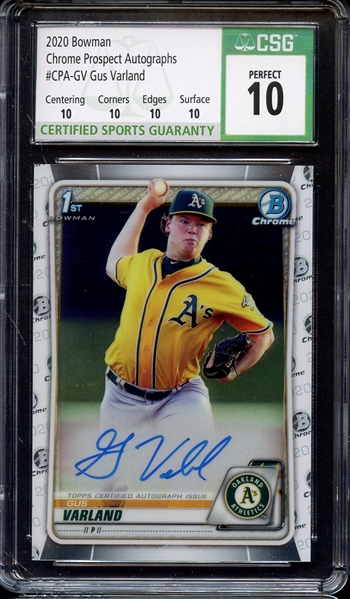 2020 BOWMAN PROSPECTS AUTOGRAPHS GUS VARLAND CSG PERFECT 10