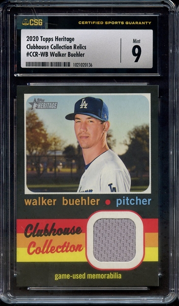 2020 TOPPS HERITAGE CLUBHOUSE COLLECTION RELICS WALKER BUEHLER CSG MINT 9