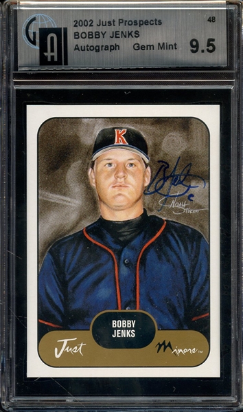 2002 JUST PROSPECTS 48 BOBBY JENKS AUTOGRAPH GAI GEM MINT 9.5