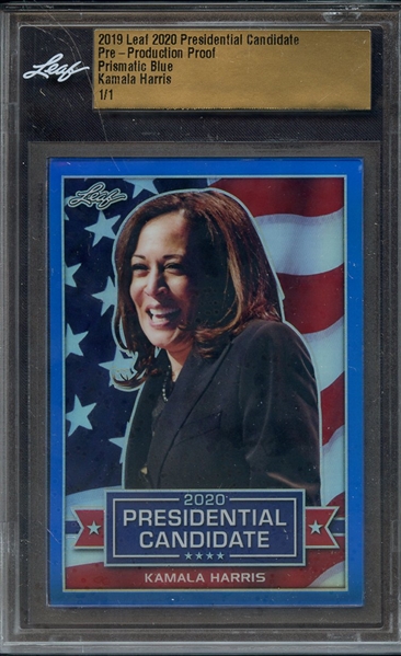 2019 LEAF 2020 PRESIDENTIAL CANDIDATE PRE-PRODUCTION PROOF PRISMATIC BLUE KAMALA HARRIS 1/1