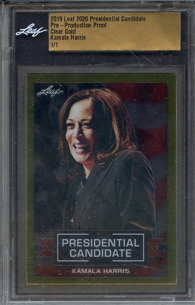 2019 LEAF 2020 PRESIDENTIAL CANDIDATE PRE-PRODUCTION PROOF CLEAR GOLD KAMALA HARRIS 1/1