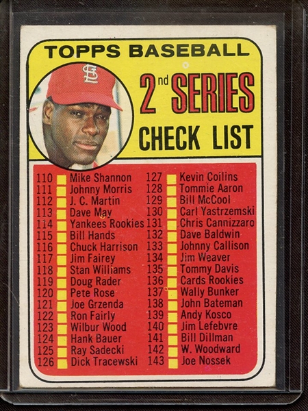 1969 TOPPS 107 BOB GIBSON CHECKLIST