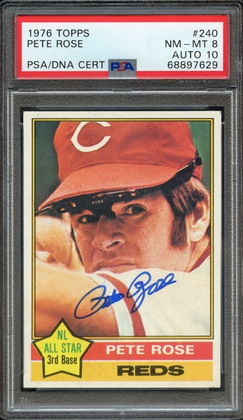 1976 TOPPS 240 SIGNED PETE ROSE PSA NM-MT 8 PSA/DNA AUTO 10