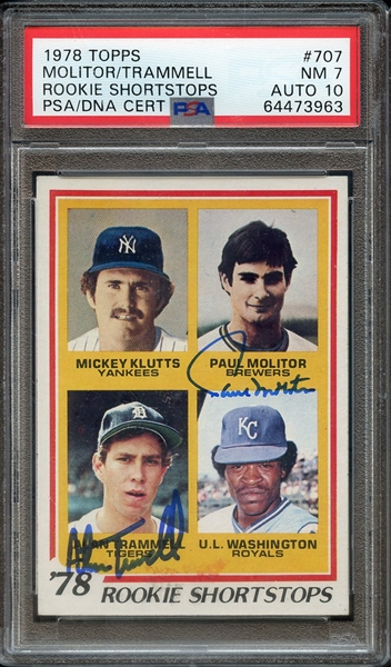 1978 TOPPS 707 SIGNED PAUL MOLITOR ALAN TRAMMELL PSA NM 7 PSA/DNA AUTO 10