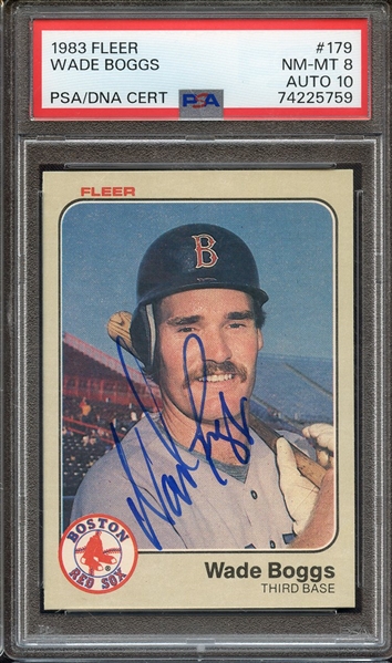 1983 FLEER 179 SIGNED WADE BOGGS PSA NM-MT 8 PSA/DNA AUTO 10