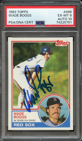 1983 TOPPS 498 SIGNED WADE BOGGS PSA EX-MT 6 PSA/DNA AUTO 10