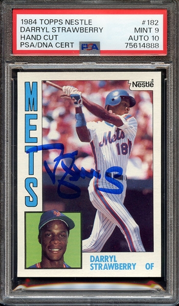 1984 TOPPS NESTLE 182 SIGNED DARRYL STRAWBERRY PSA MINT 9 PSA/DNA AUTO 10