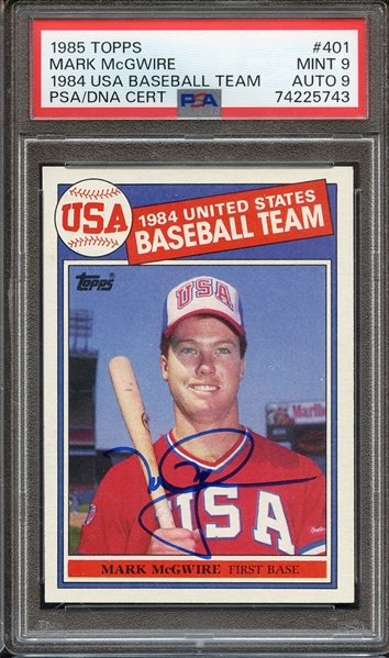 1985 TOPPS 401 SIGNED MARK MCGWIRE PSA MINT 9 PSA/DNA AUTO 9