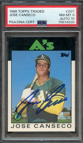 1986 TOPPS TRADED 20T SIGNED JOSE CANSECO PSA NM-MT 8 PSA/DNA AUTO 10